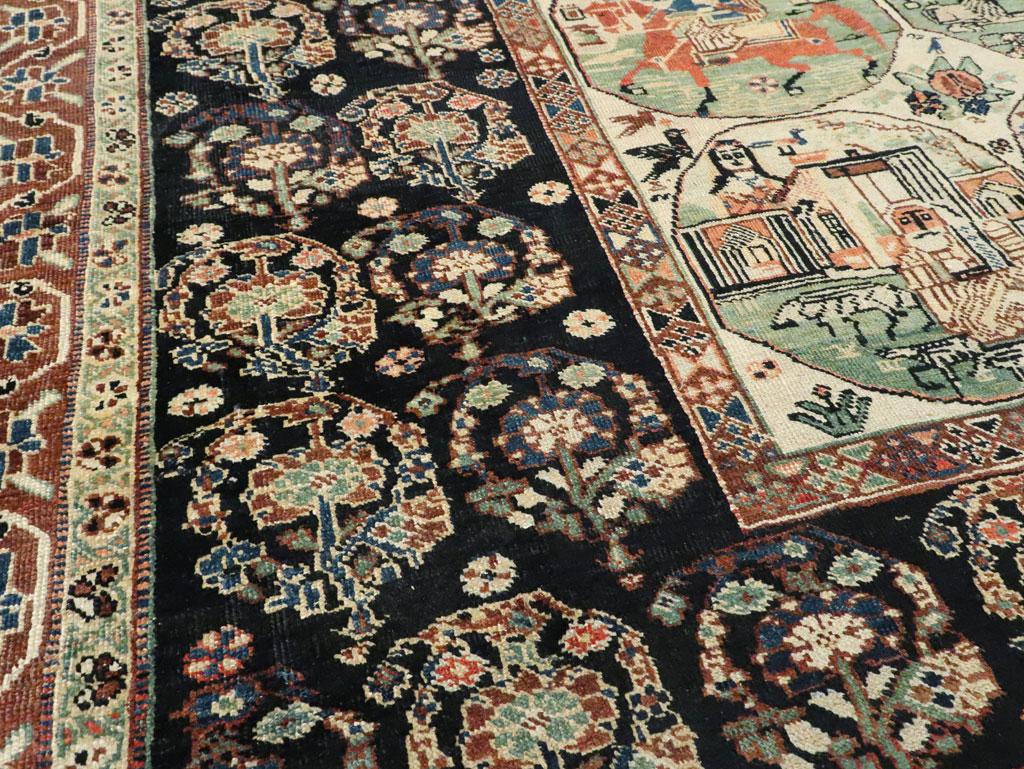 Early 20th Century Handmade Persian Tribal Pictorial Story Accent Rug In Good Condition For Sale In New York, NY