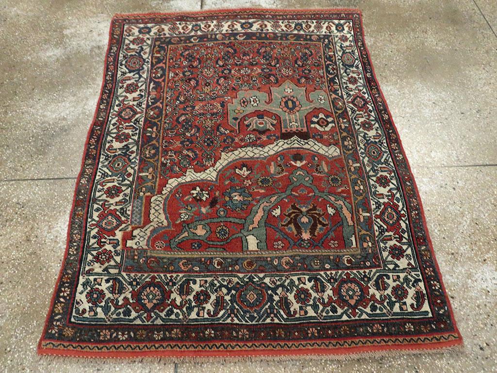 Hand-Knotted Early 20th Century Handmade Persian Wagireh Bidjar Accent Rug For Sale