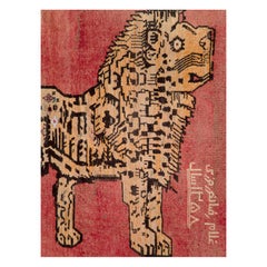 Early 20th Century Handmade Tribal Persian Gabbeh Pictorial Lion Accent Rug