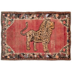Early 20th Century Handmade Tribal Persian Gabbeh Pictorial Lion Accent Rug