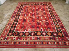 Early 20th Century Handmade Turkish Flatweave Kilim Large Carpet