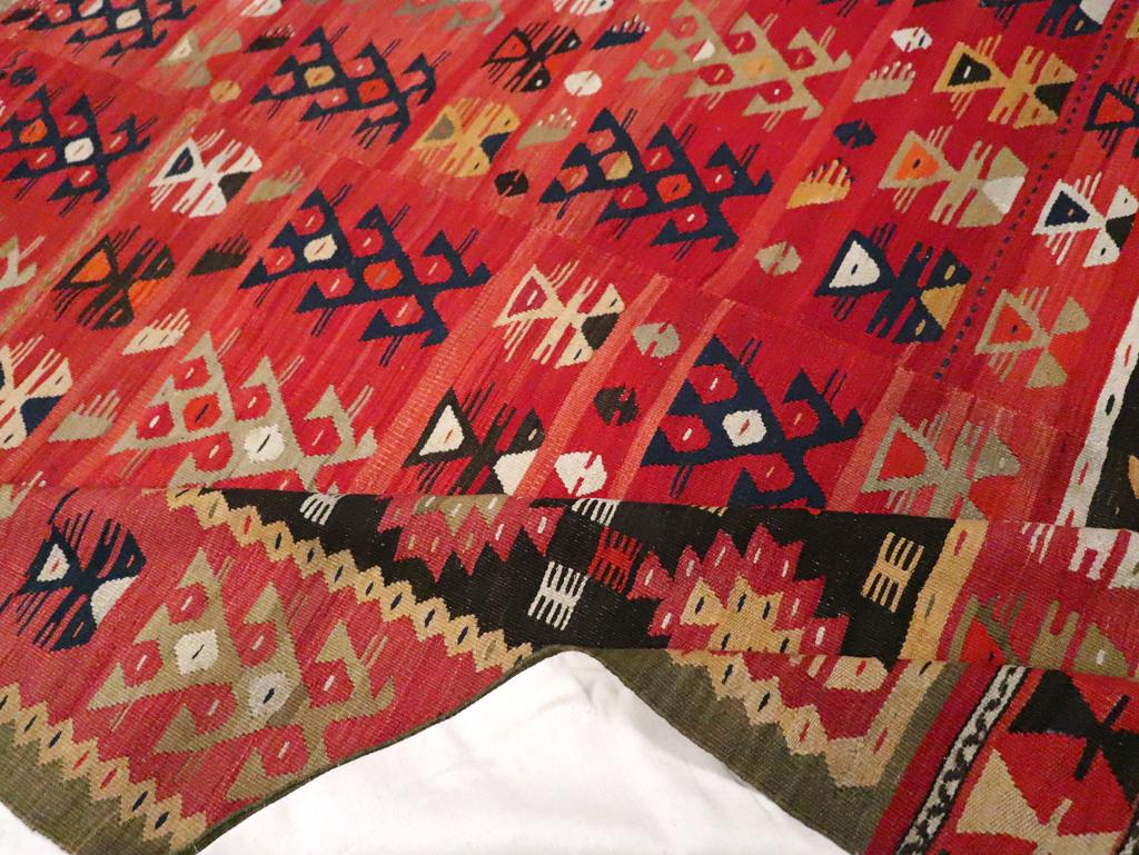 Wool Early 20th Century Handmade Turkish Flatweave Kilim Large Carpet For Sale