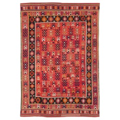 Tappeto turco a trama piatta Kilim di grandi dimensioni realizzato a mano all'inizio del XX secolo