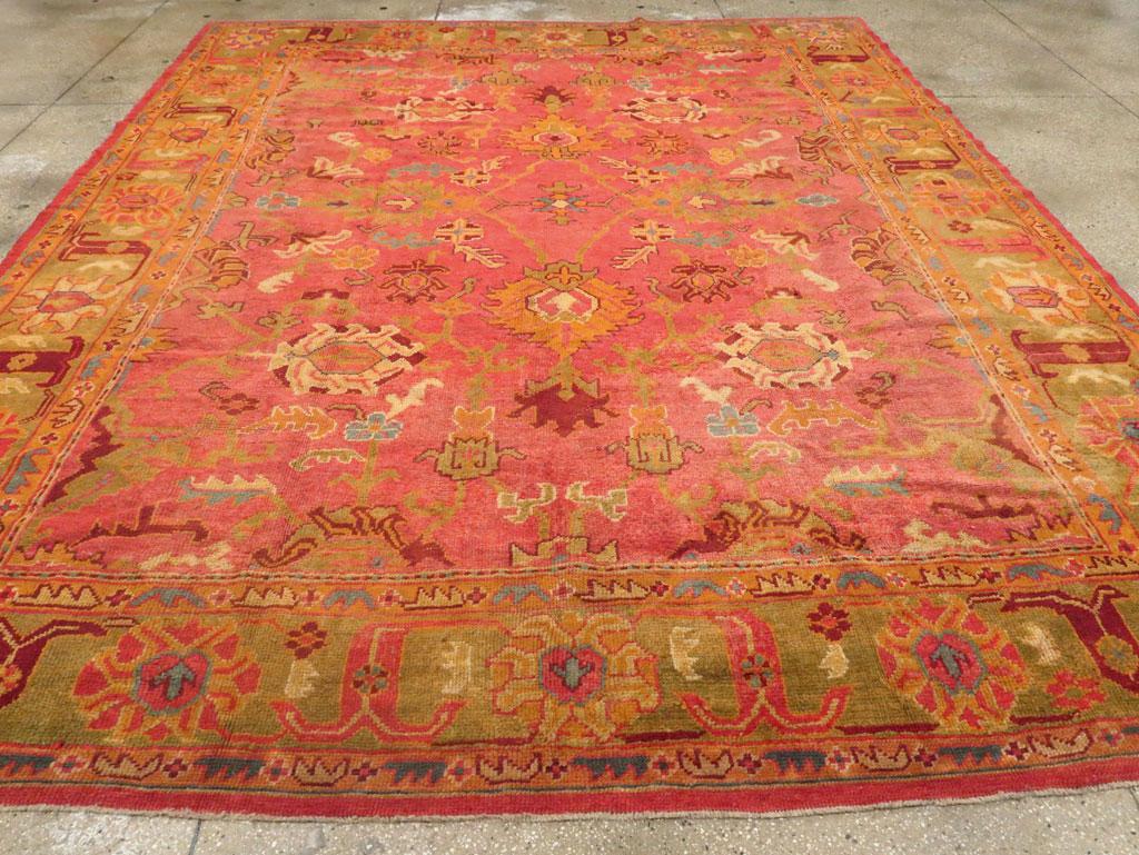 Wool Early 20th Century Handmade Turkish Oushak Room Size Carpet