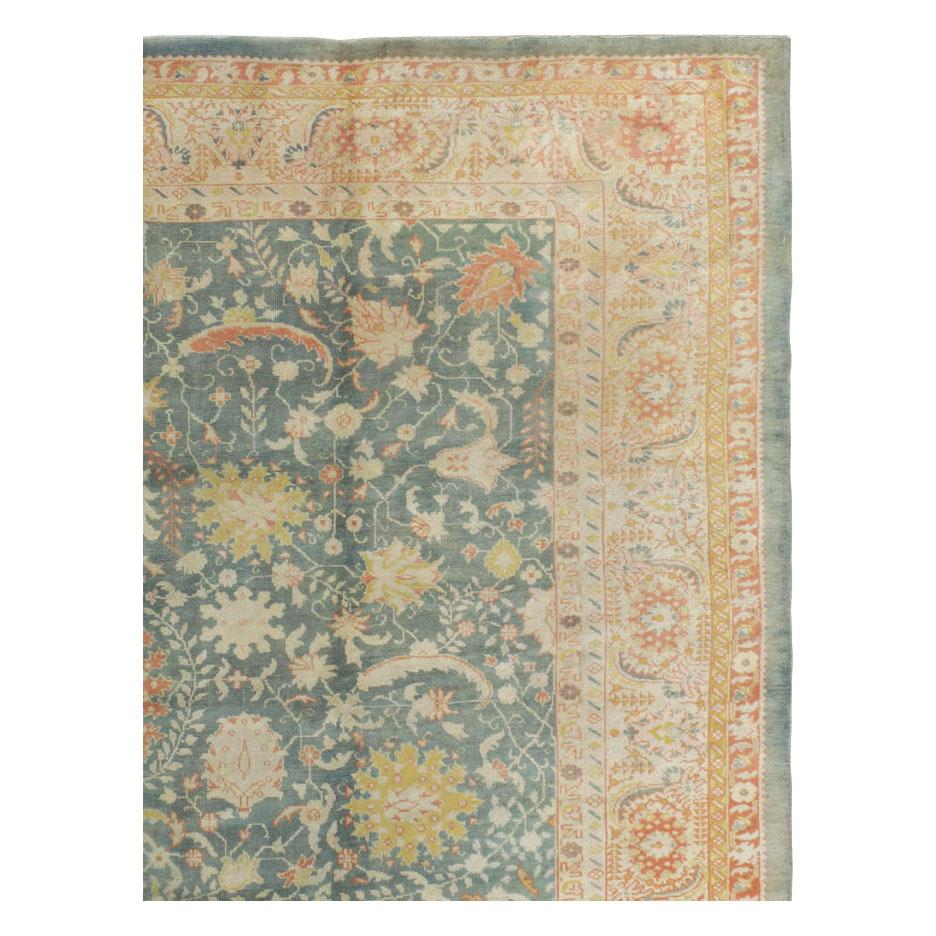 Hand-Knotted Early 20th Century Handmade Turkish Oushak Large Room Size Carpet For Sale