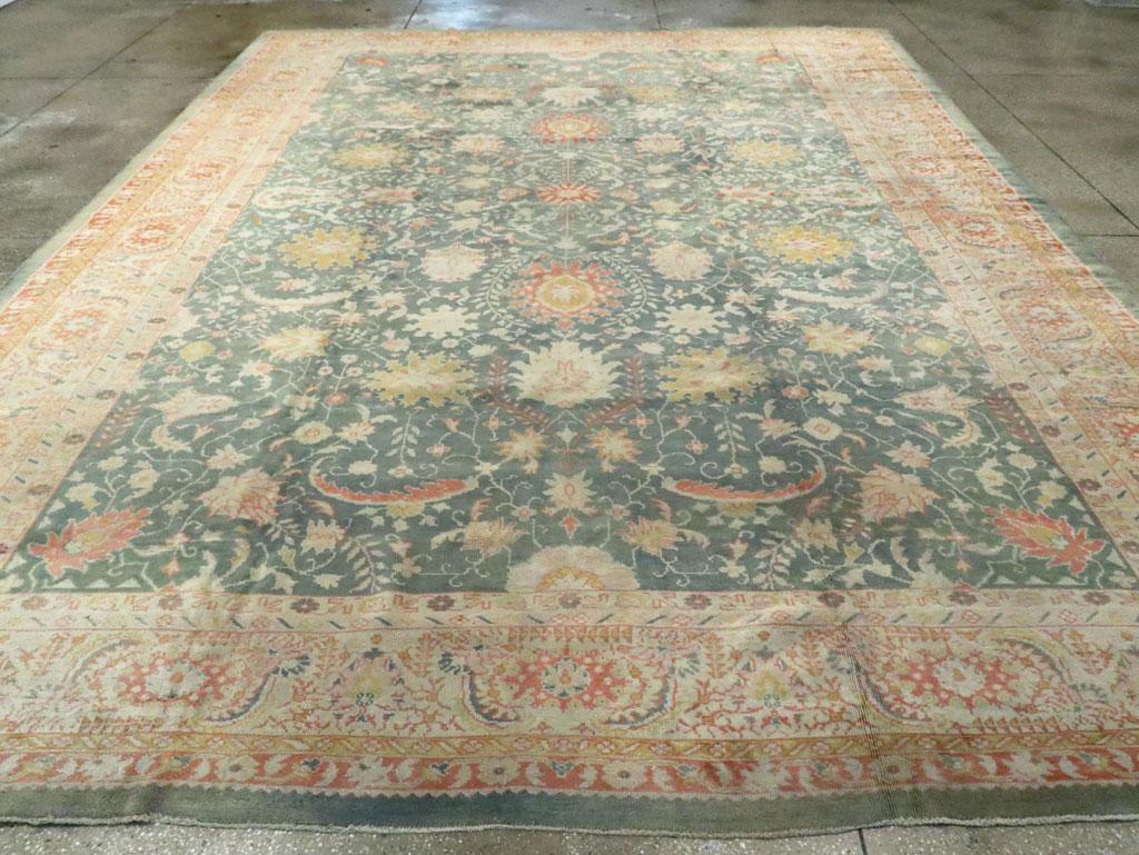 Wool Early 20th Century Handmade Turkish Oushak Large Room Size Carpet For Sale