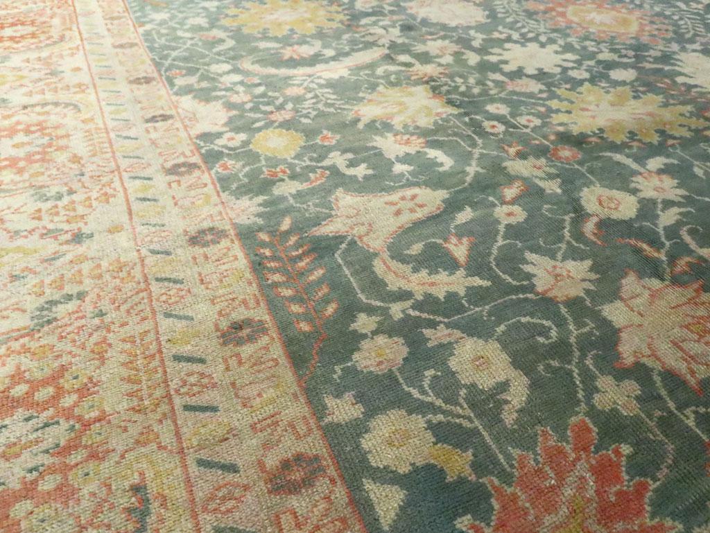 Early 20th Century Handmade Turkish Oushak Large Room Size Carpet For Sale 1