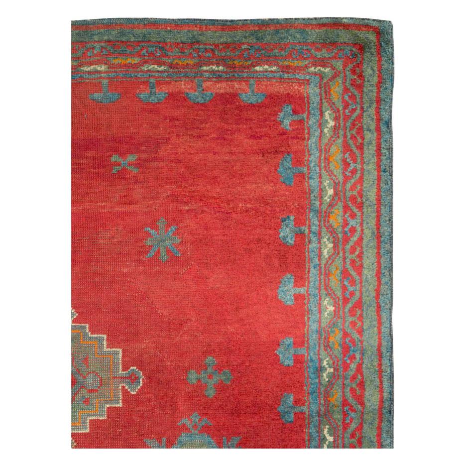 Rustic Early 20th Century Handmade Turkish Oushak Gallery Rug in Red For Sale