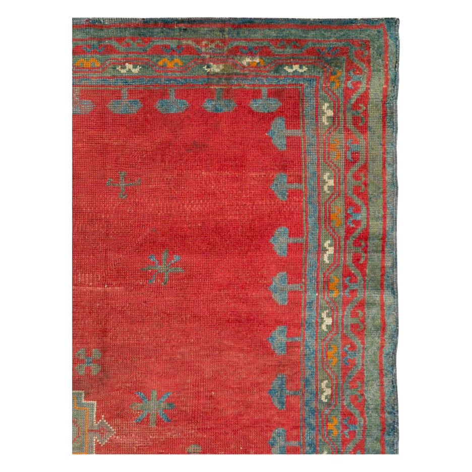 Hand-Knotted Early 20th Century Handmade Turkish Oushak Gallery Rug in Red For Sale