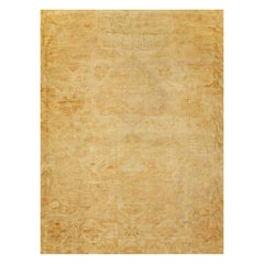 Early 20th Century Handmade Turkish Oushak Room Size Carpet in Gold and Beige