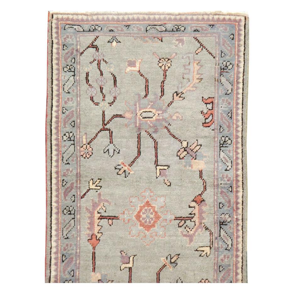 Hand-Knotted Early 20th Century Handmade Turkish Oushak Runner For Sale