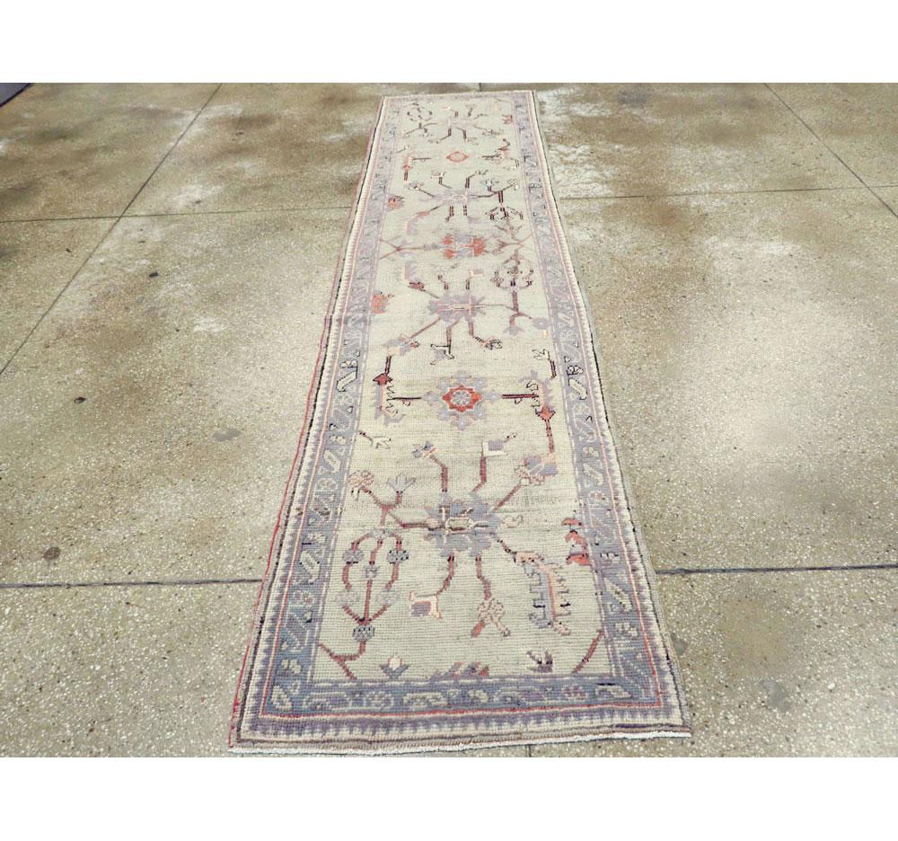 Early 20th Century Handmade Turkish Oushak Runner In Excellent Condition For Sale In New York, NY