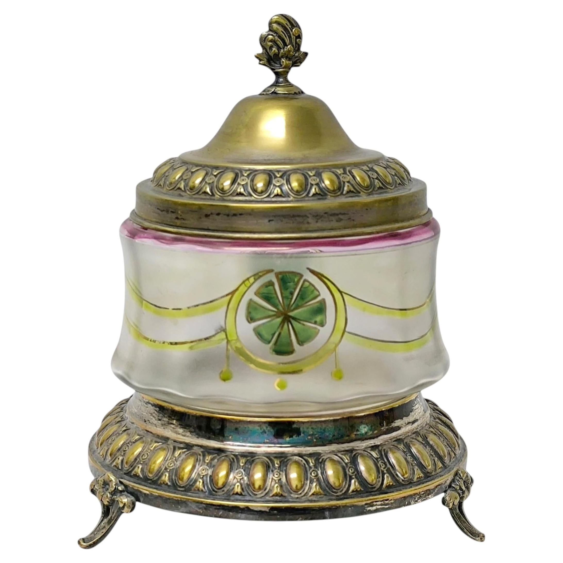 Early 20th Century Hand‑Painted Glass & Silver‑Plated Sweet Box, by GAB, Sweden