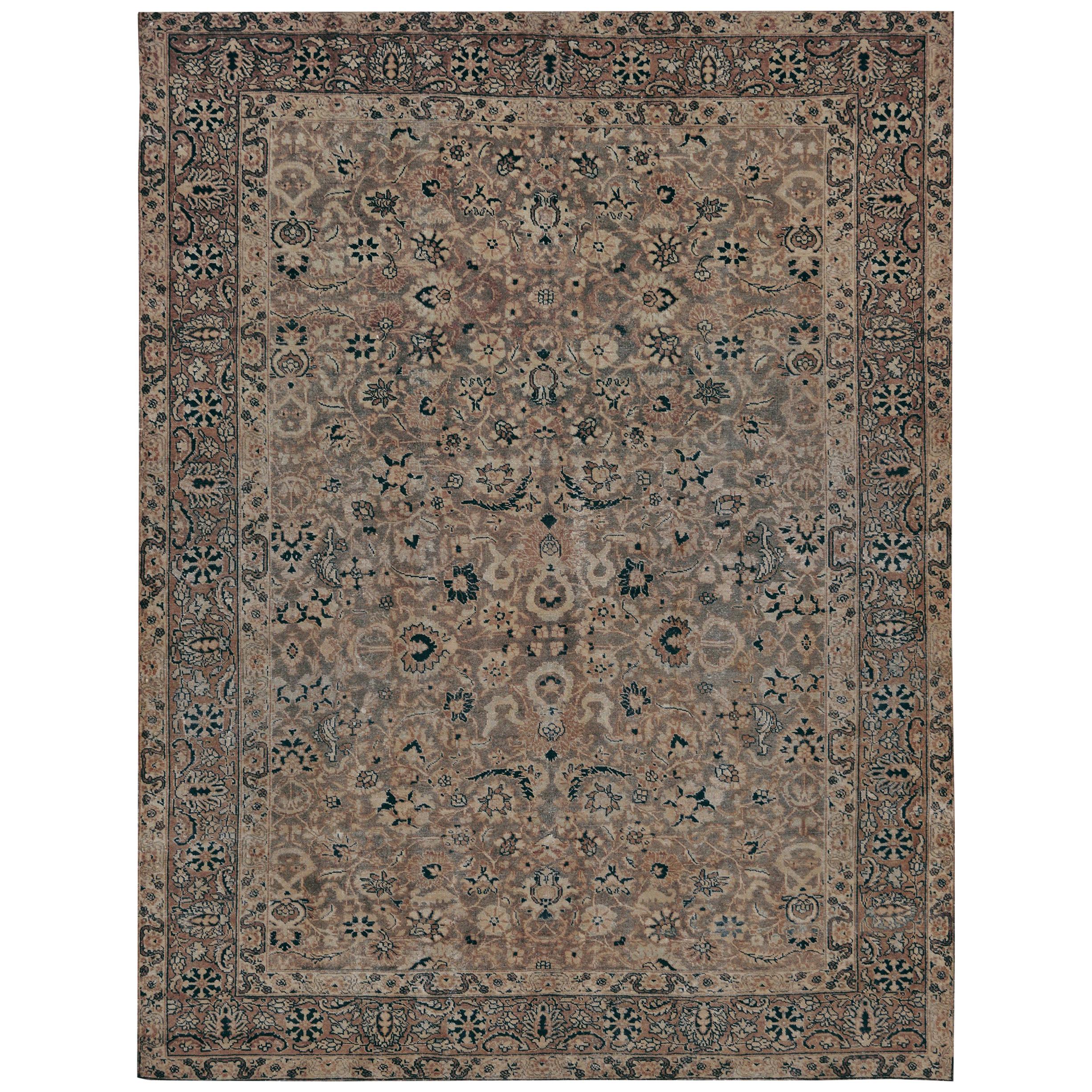 Early 20th Century Handwoven Wool Persian Tabriz Rug For Sale