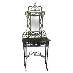 Early 20th Century Handwrought Iron Mirrored Console Table