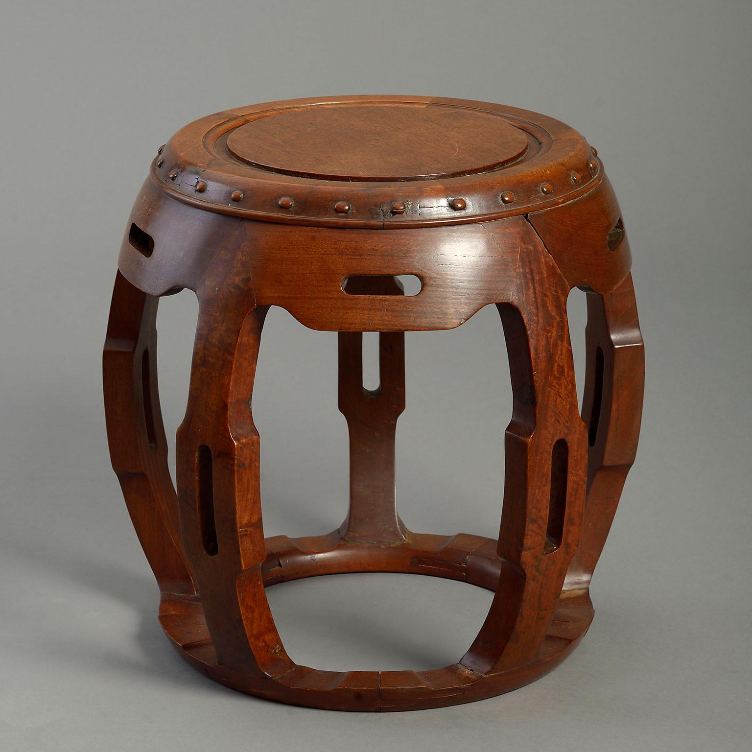 Chinese Export Early 20th Century Hardwood Barrel Stool or Low Table