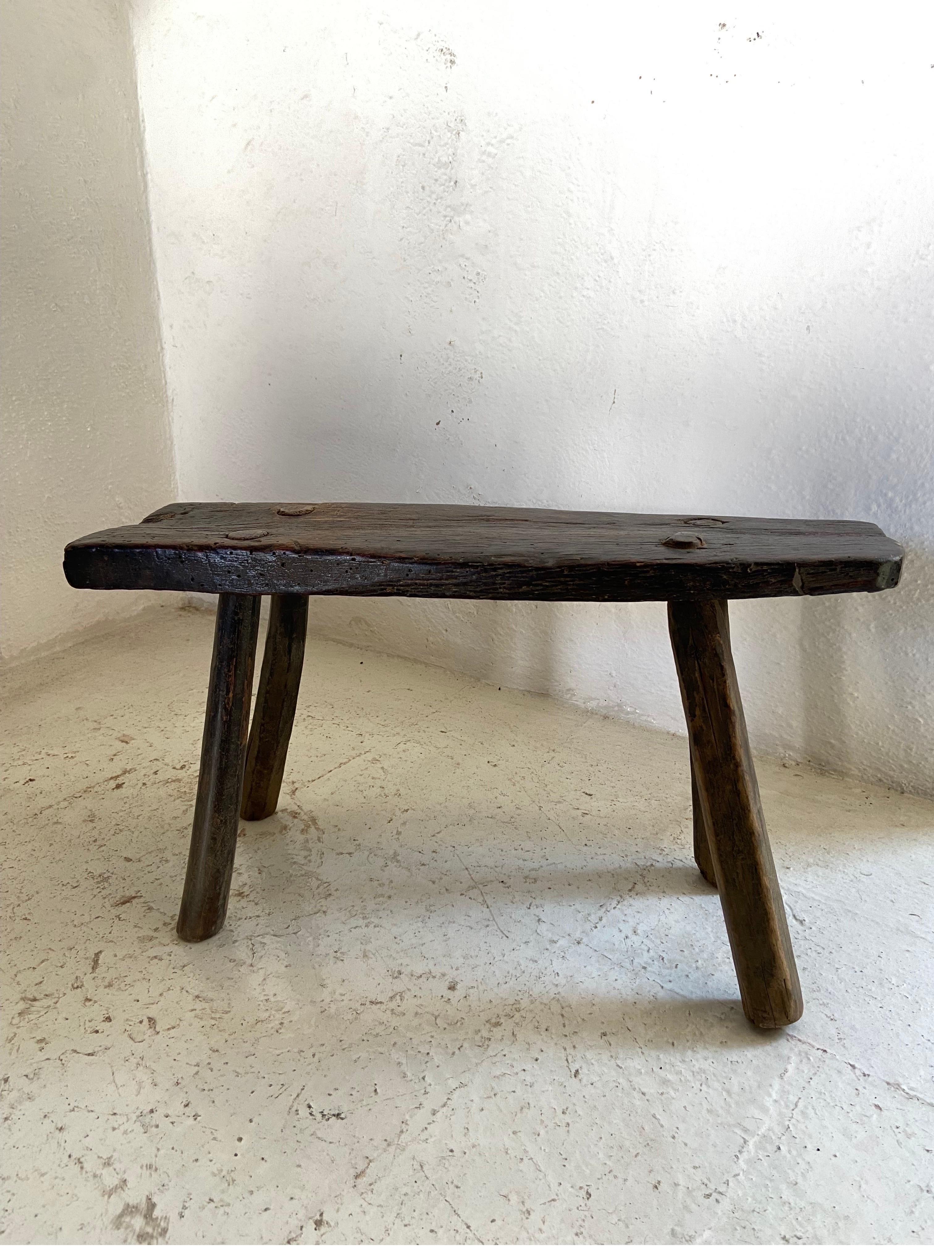 Early 20th Century Hardwood Stool From Mexico In Fair Condition In San Miguel de Allende, Guanajuato