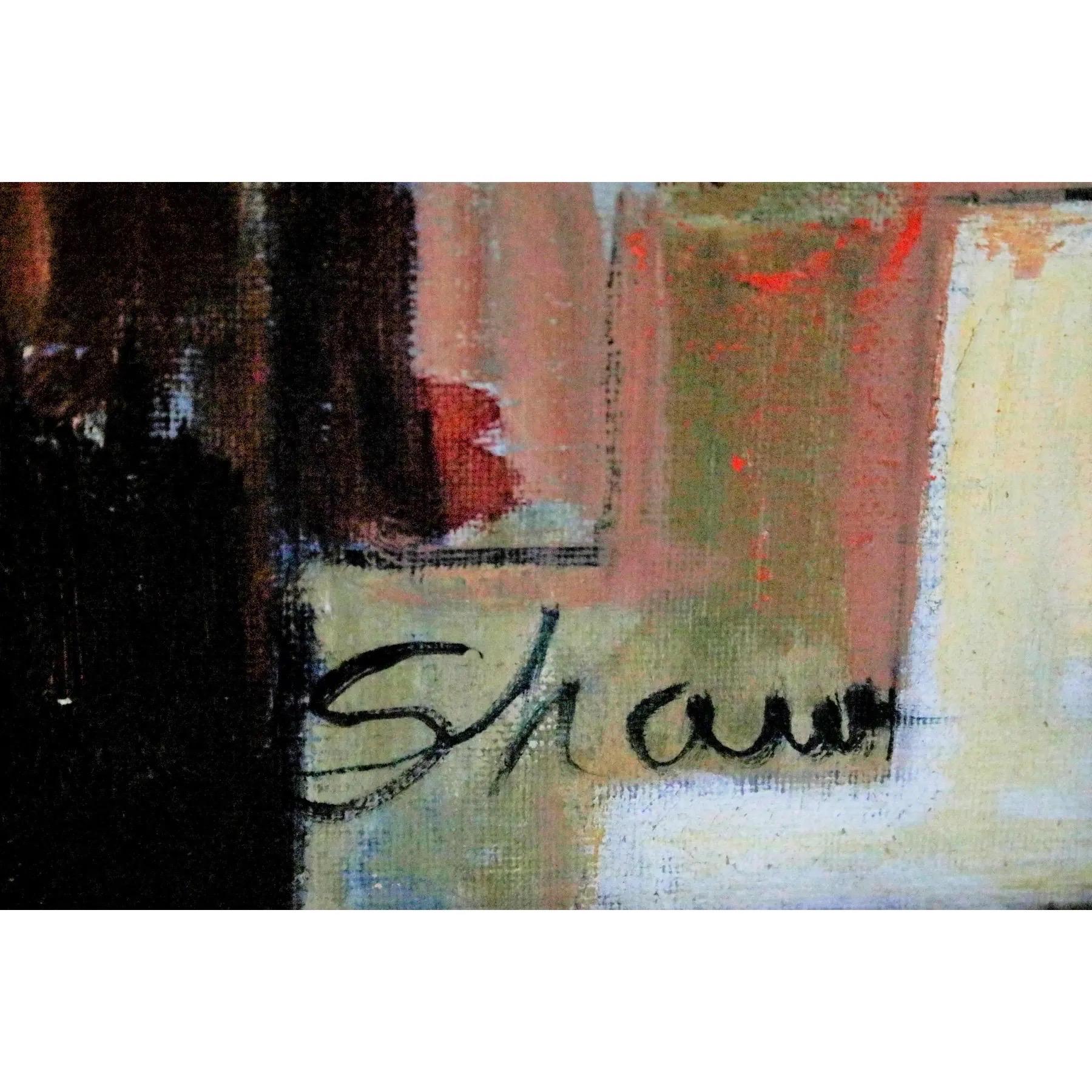 A cubist oil on canvas by listed artist Harry Hutchinson Shaw, (1897-1989). A vibrant scene characterized with crimson depicts the San Miguel de Allende in Mexico; a colonial-era city in Mexico’s central highlands known for it's baroque