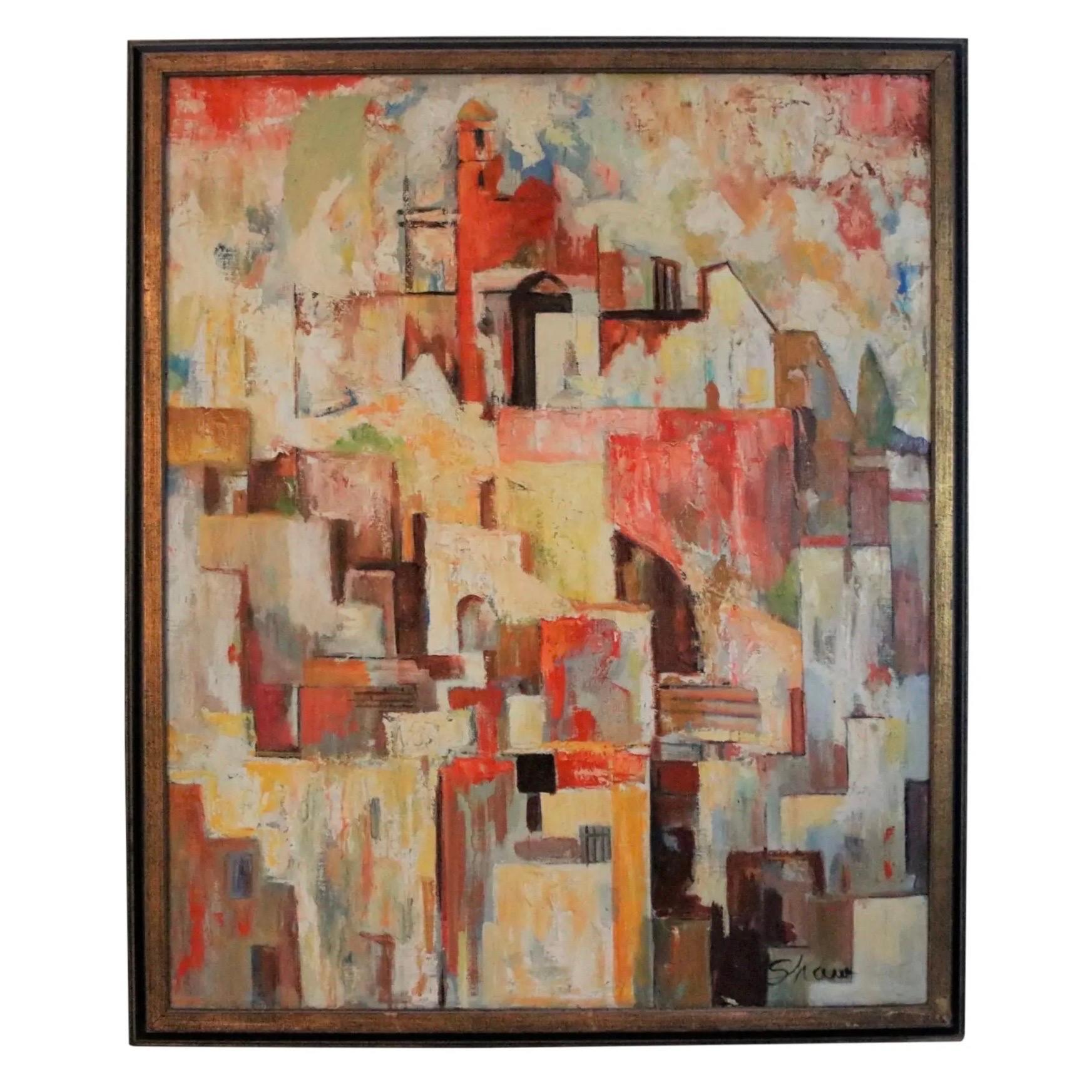 Early 20th Century Harry Hutchinson Shaw Cubist Oil on Canvas Painting For Sale