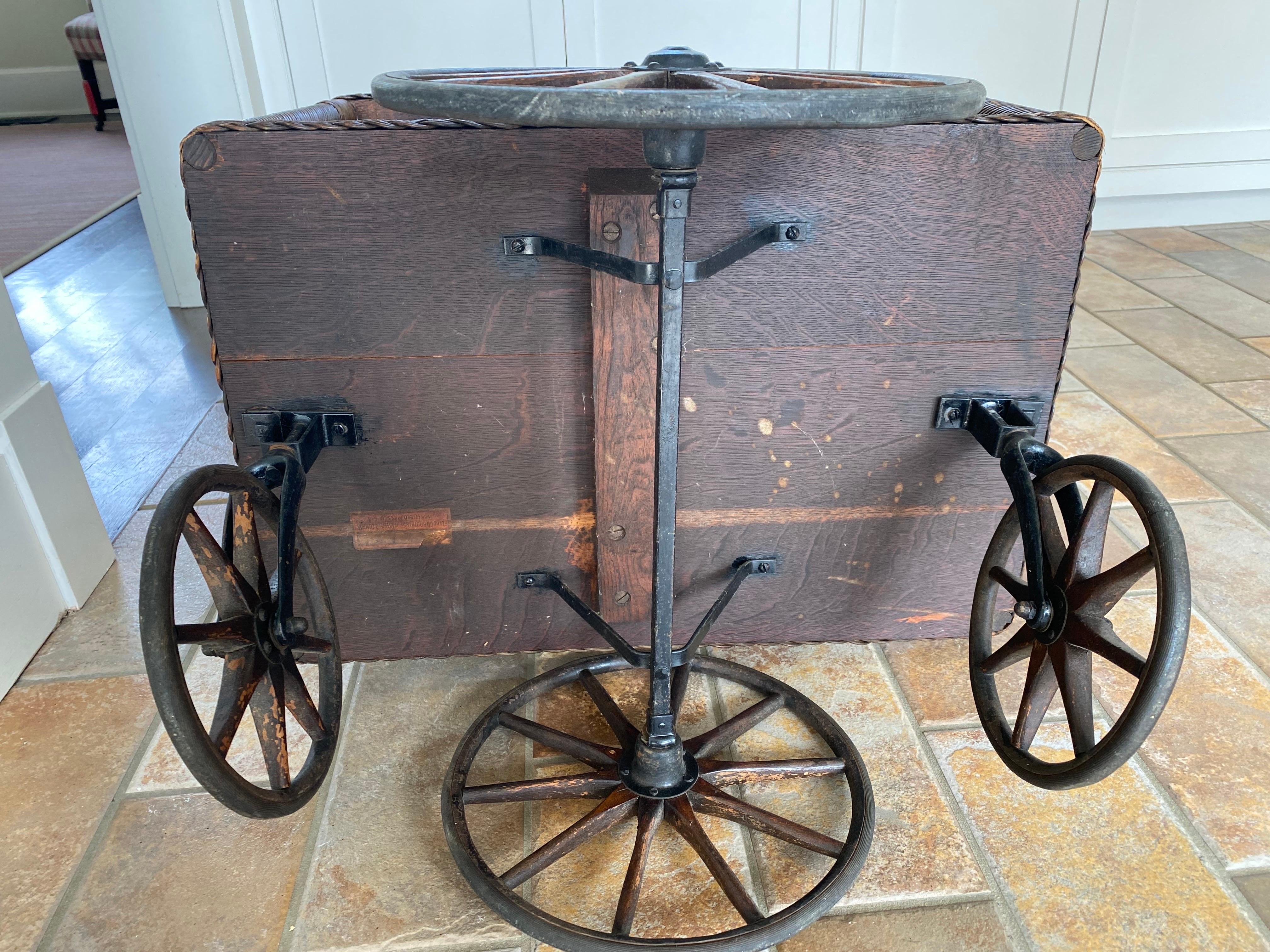 Metal Early 20th Century Haywood Wakefield Oak & Wicker Tea/Bar Cart