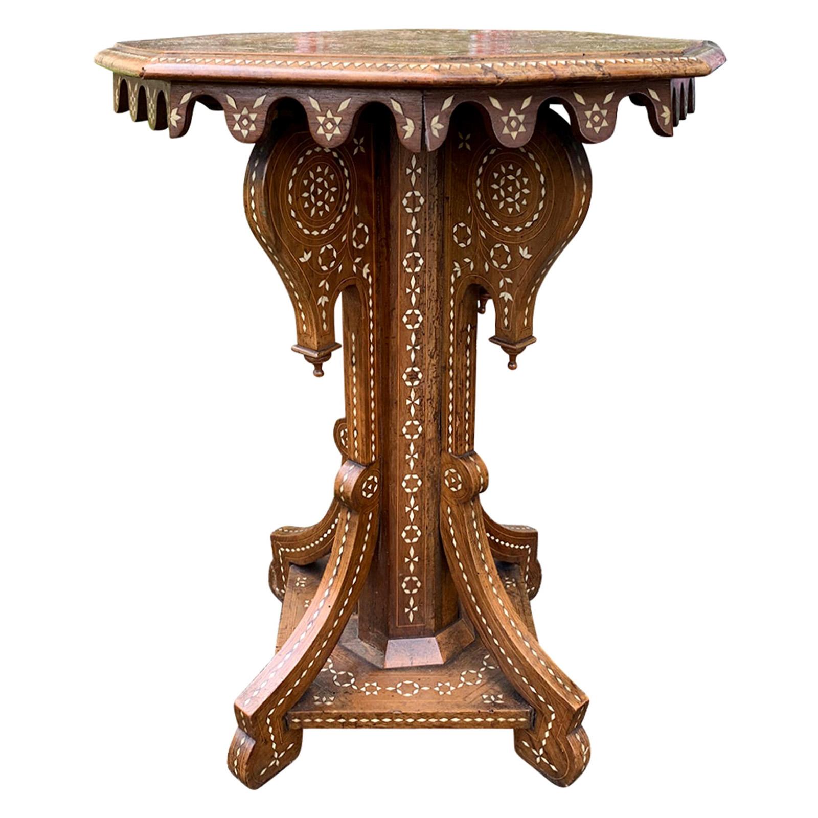 Early 20th Century Heavily Inlaid Teak and Satinwood Octagonal Side Table