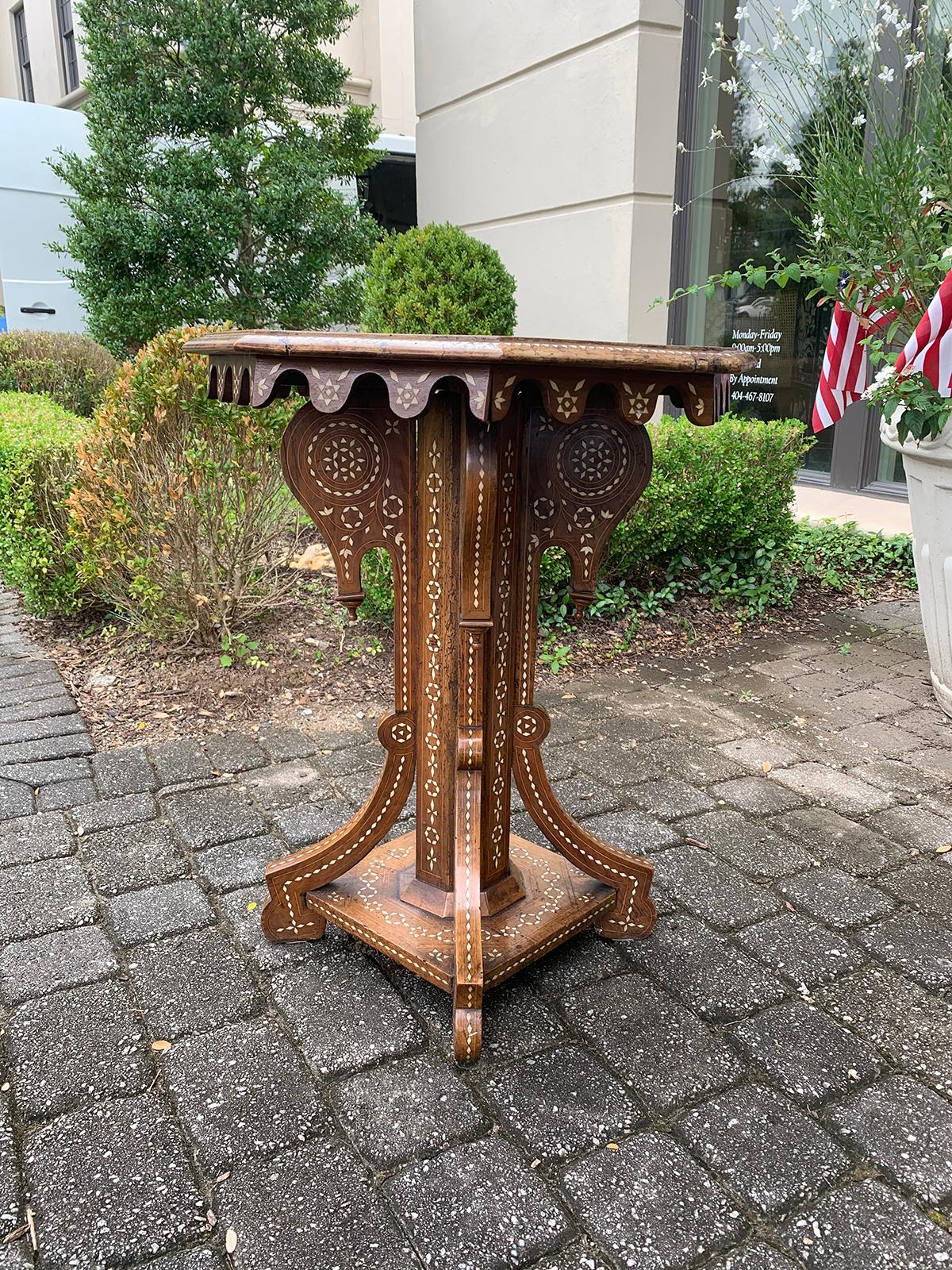 Anglo-Indian Early 20th Century Heavily Inlaid Teak and Satinwood Octagonal Side Table