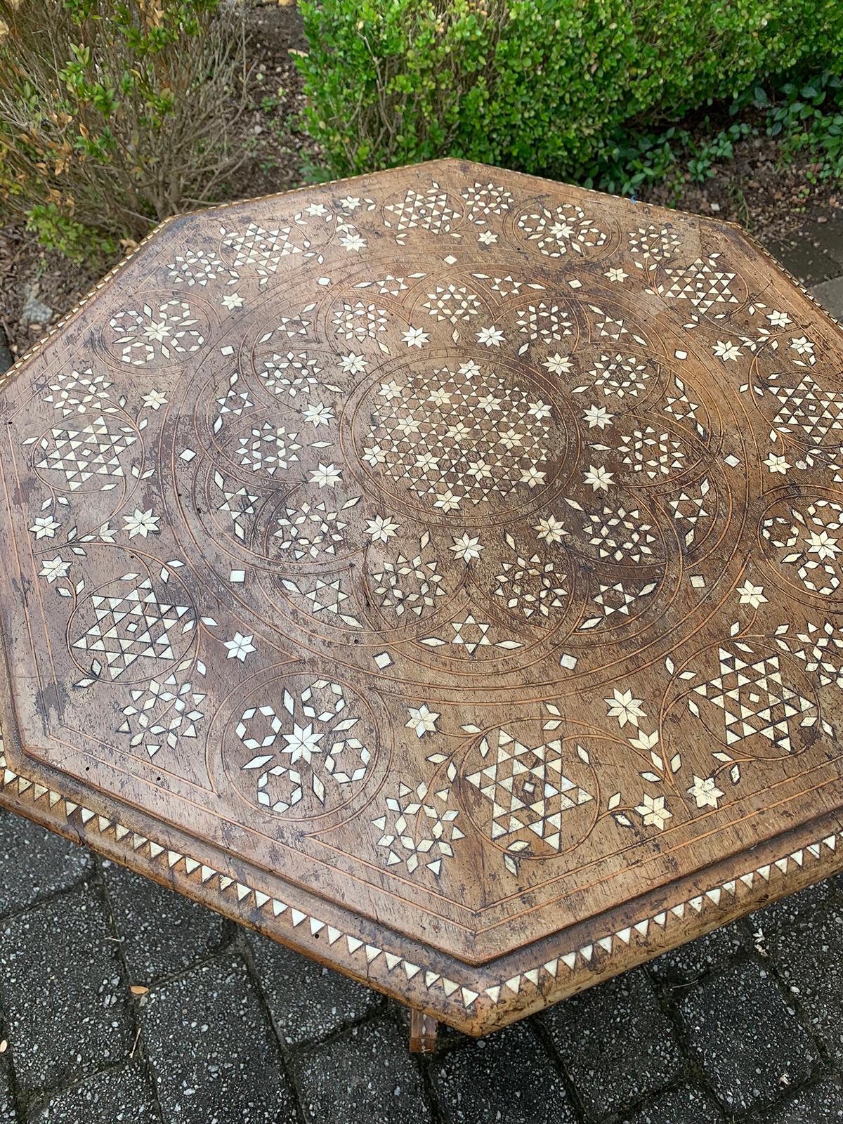 Early 20th Century Heavily Inlaid Teak and Satinwood Octagonal Side Table 1