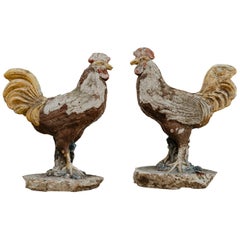 Early 20th Century Hen and Rooster, Reconstituted Stone