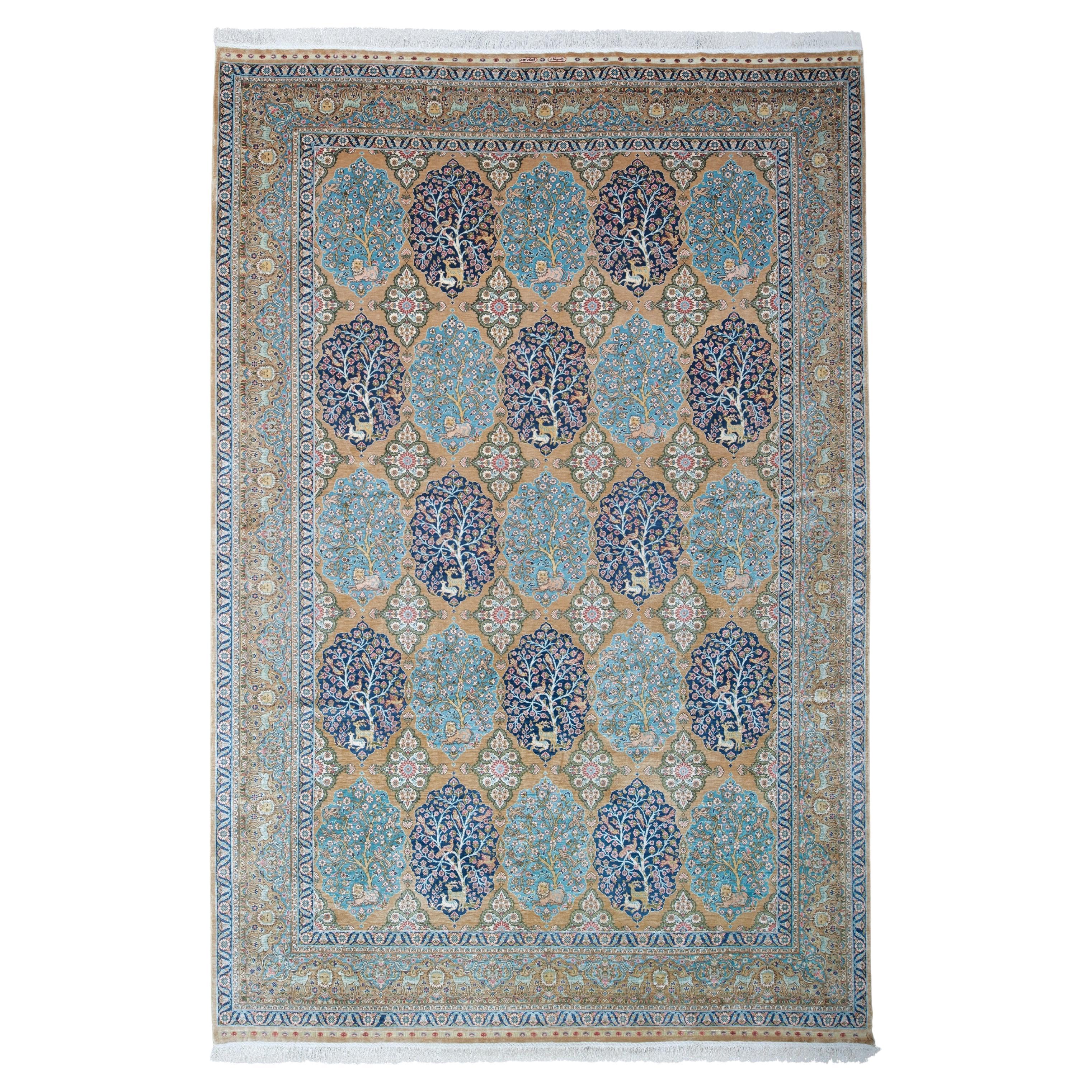 Early 20th Century Hereke Silk Carpet, Silk Carpet, Antique Silk Rug For Sale