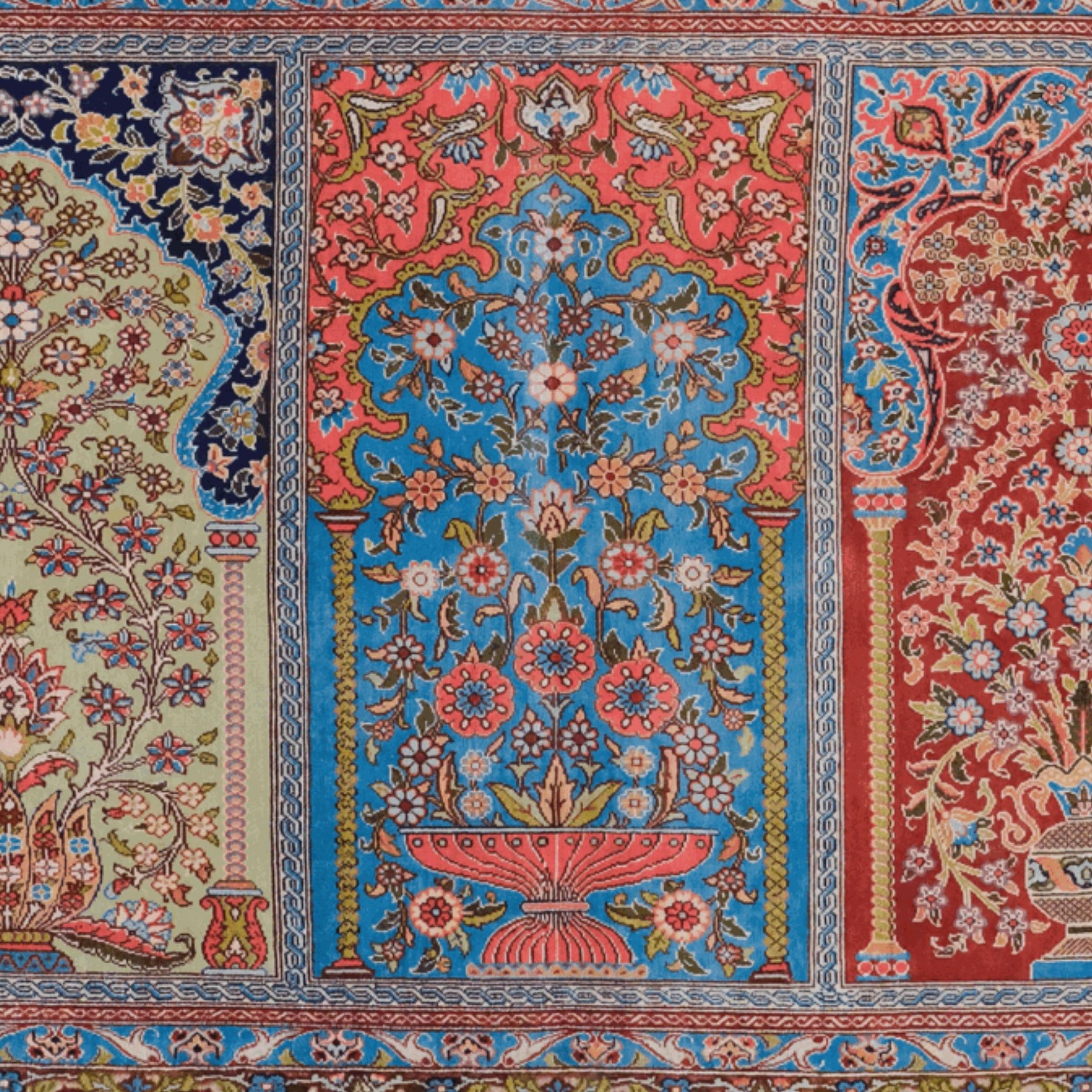 Turkish Early 20th Century Hereke Silk & Metal Rug by Hasoglu Workshop For Sale