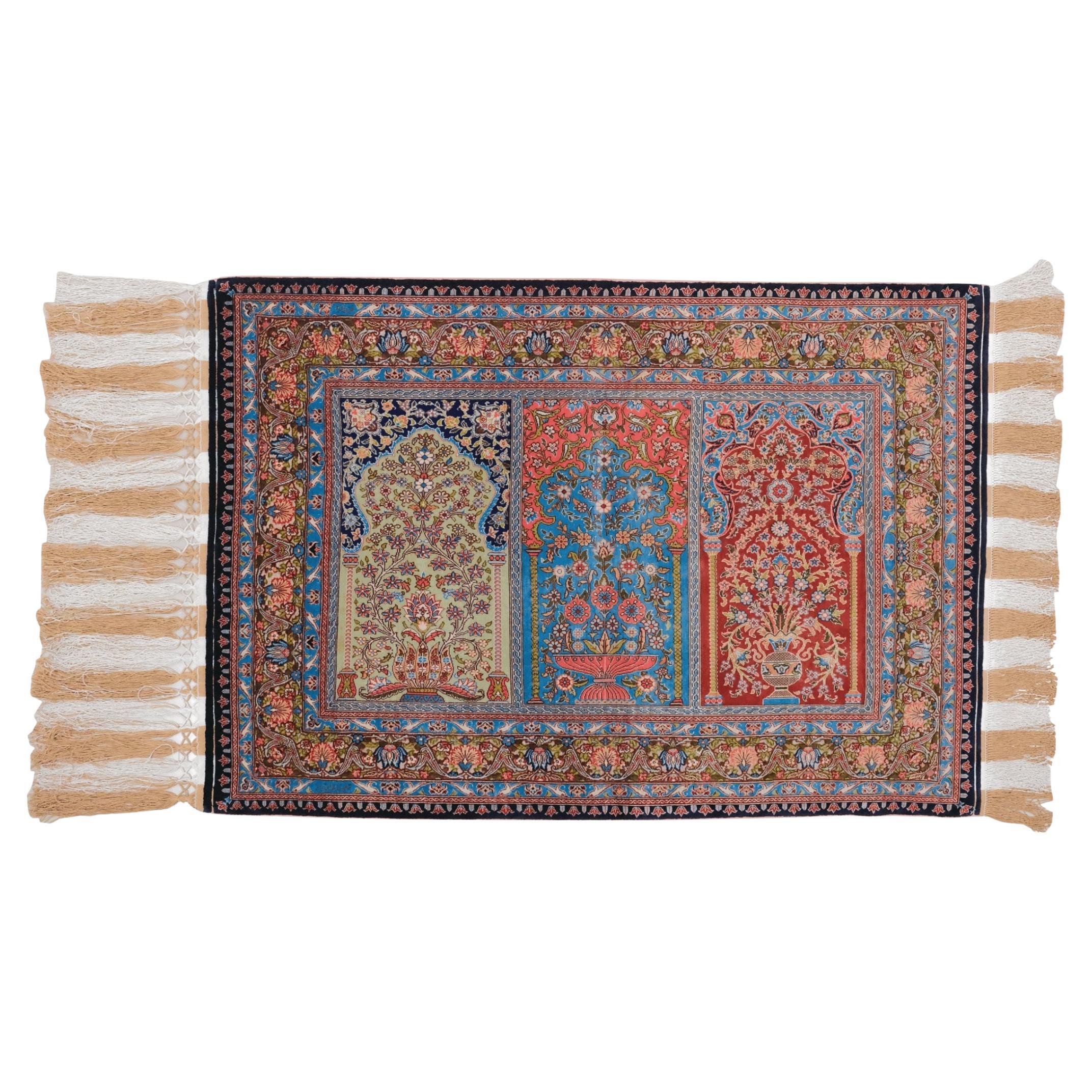 Early 20th Century Hereke Silk & Metal Rug by Hasoglu Workshop For Sale