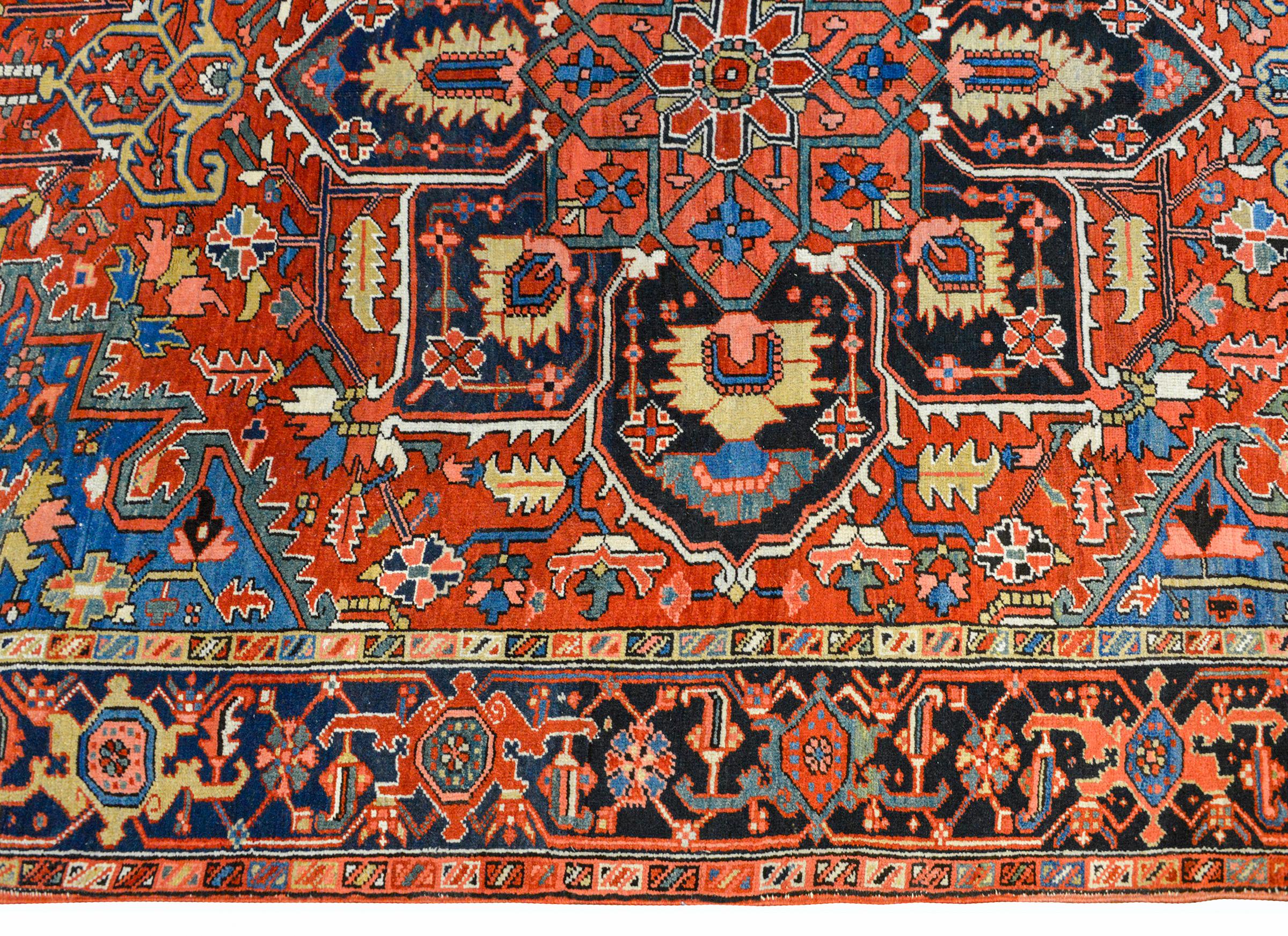 Hand-Knotted Early 20th Century Heriz Rug