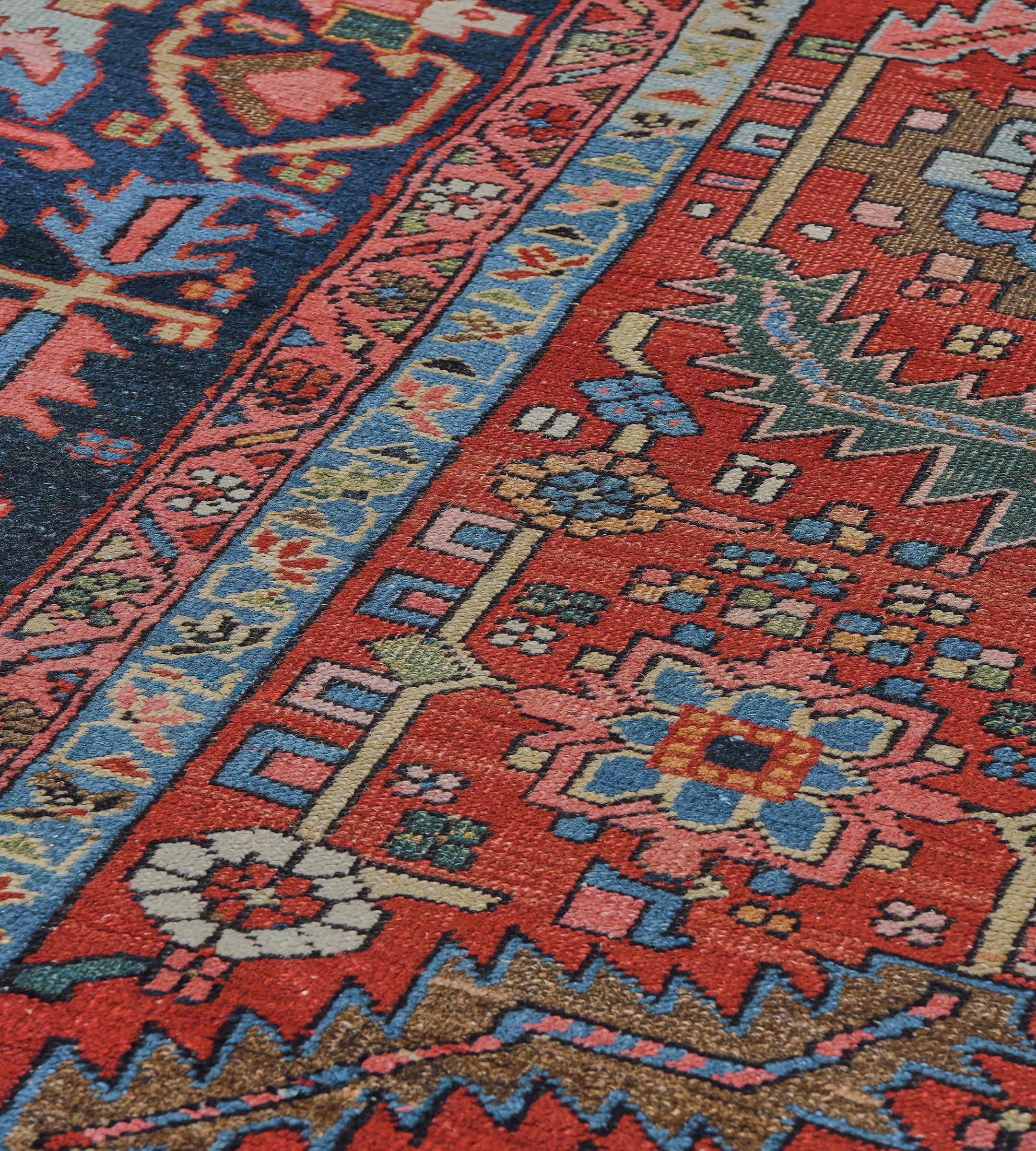 Hand-woven Traditional Red and Indigo Floral Heriz Rug from North West Persia In Good Condition For Sale In West Hollywood, CA