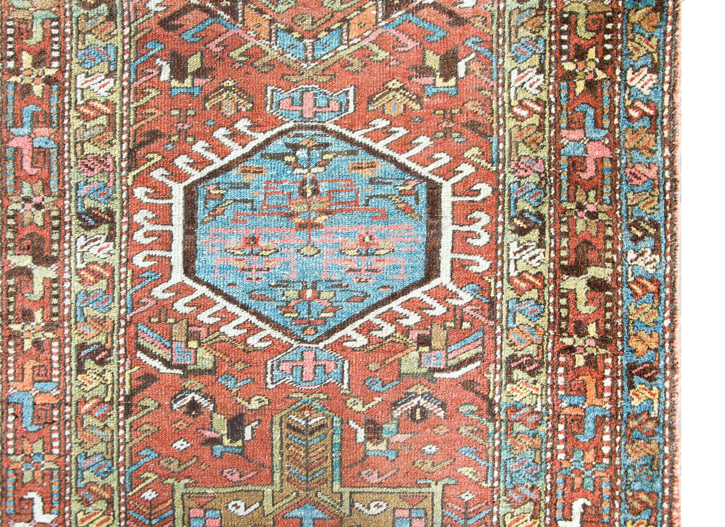 Hand-Knotted Early 20th Century Heriz Runner For Sale