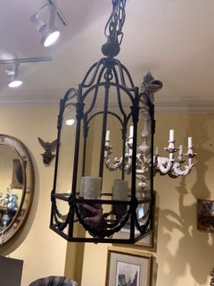 Early 20th Century Hexagonal Bronze Three-Light Hall Lantern