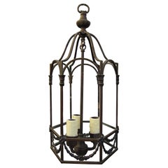 Early 20th Century Hexagonal Bronze Three-Light Hall Lantern