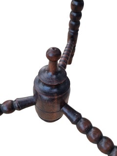 Early 20th-Century Hexagonal Oak Side Table with Bobbin (Spool) Legs & Beaded Ed