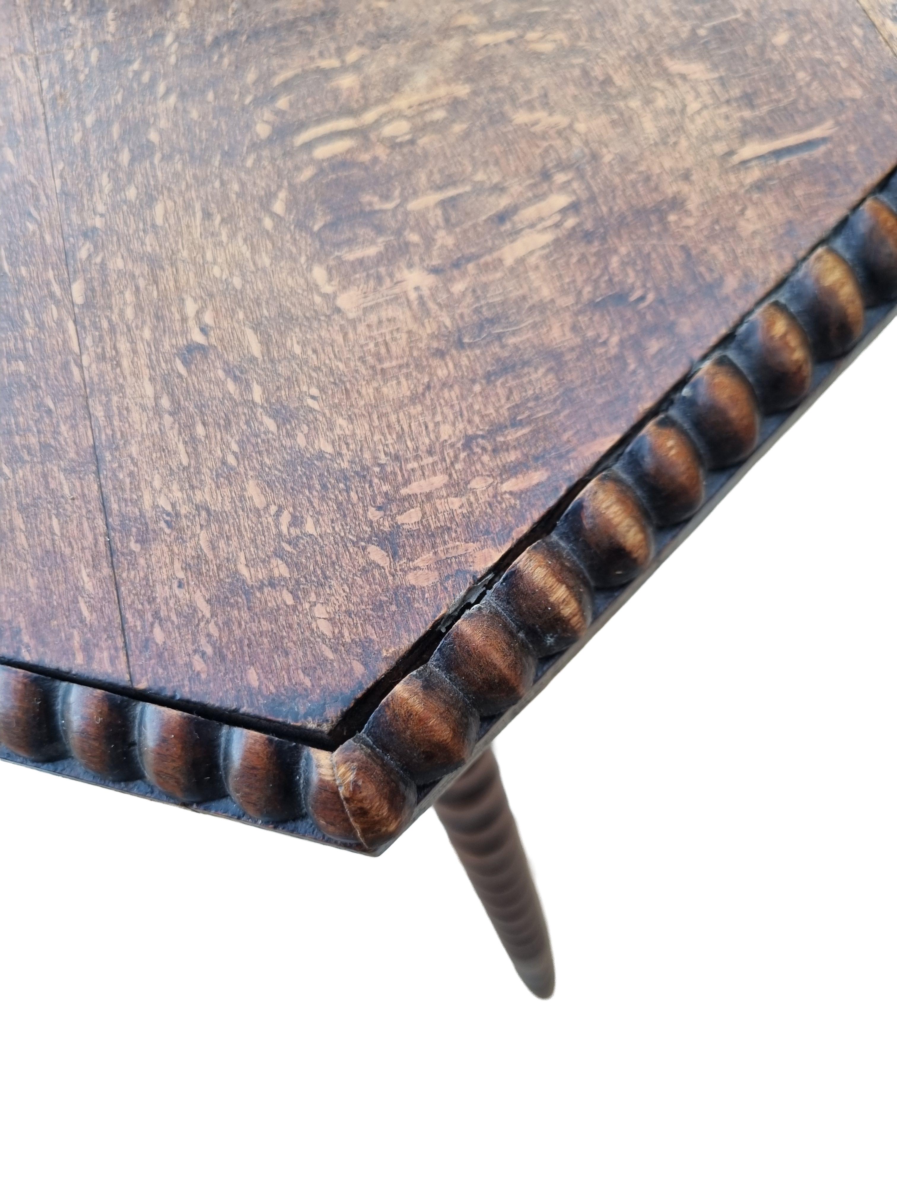 Early 17th Century Early 20th-Century Hexagonal Oak Side Table with Bobbin (Spool) Legs & Beaded Ed For Sale