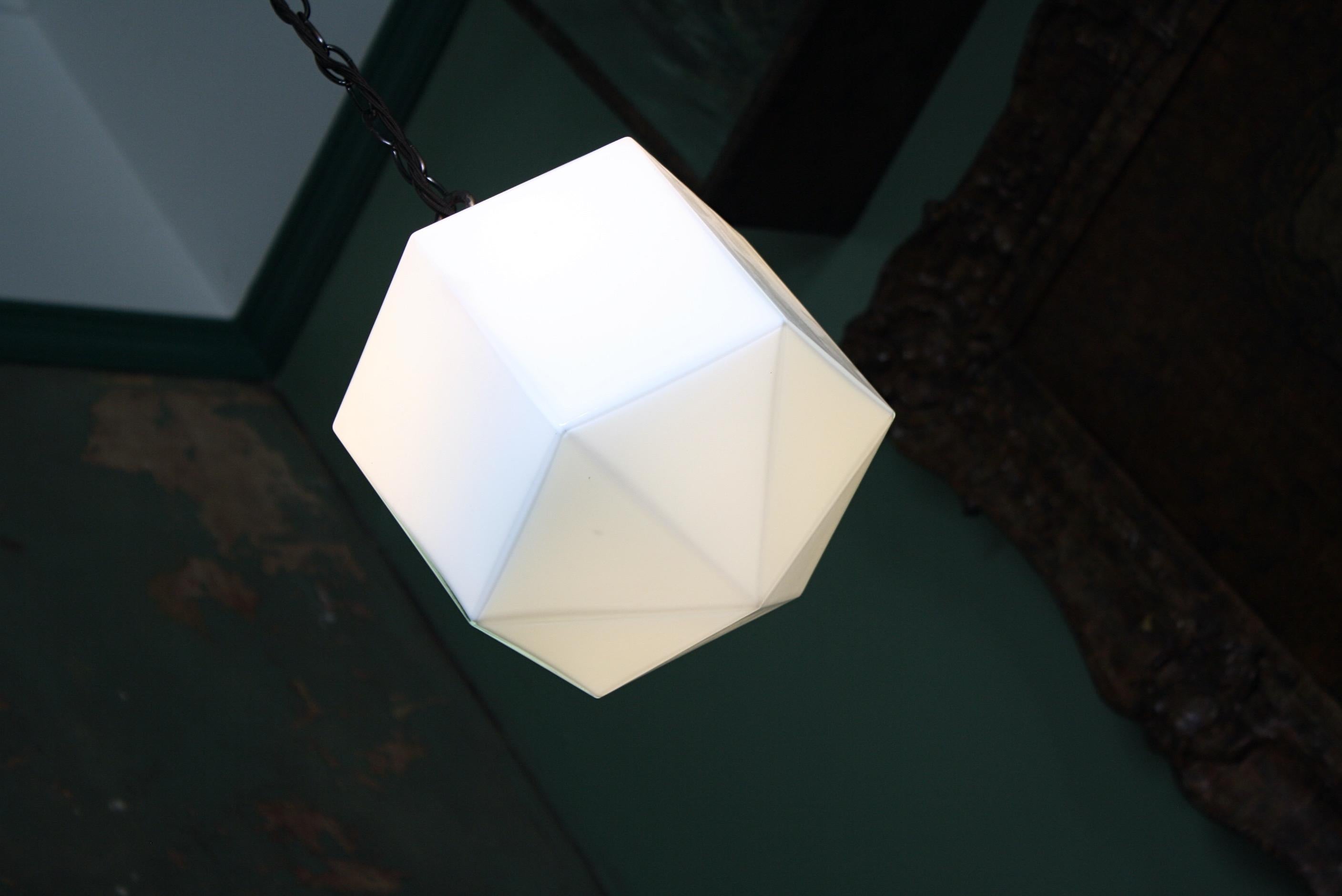 Early 20th Century Hexagonal Opaline Glass Pendants Lights Art Deco 9 Available 6