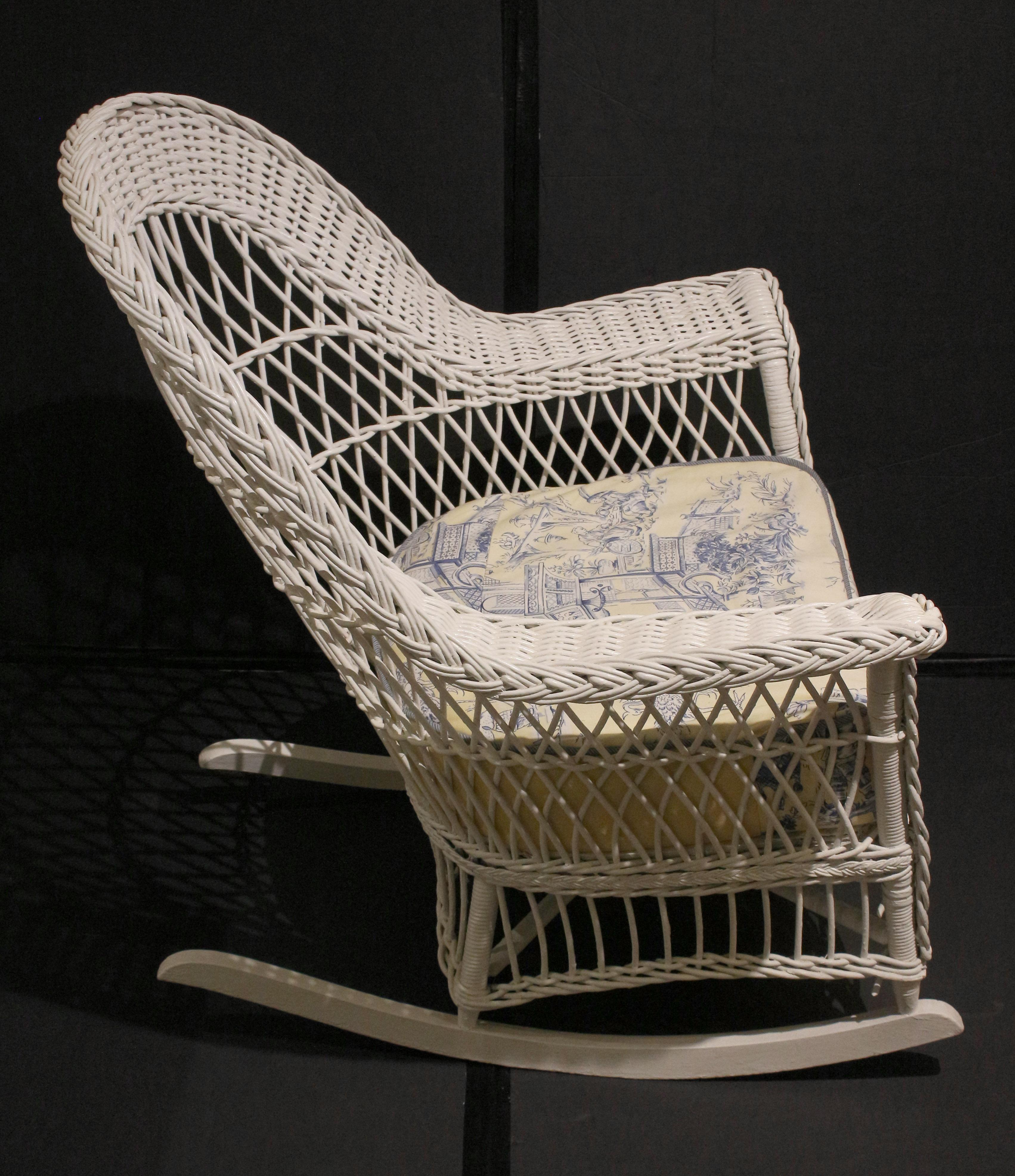 American Early 20th Century Heywood-Wakefield Bar Harbor Wicker Rocking Chair For Sale