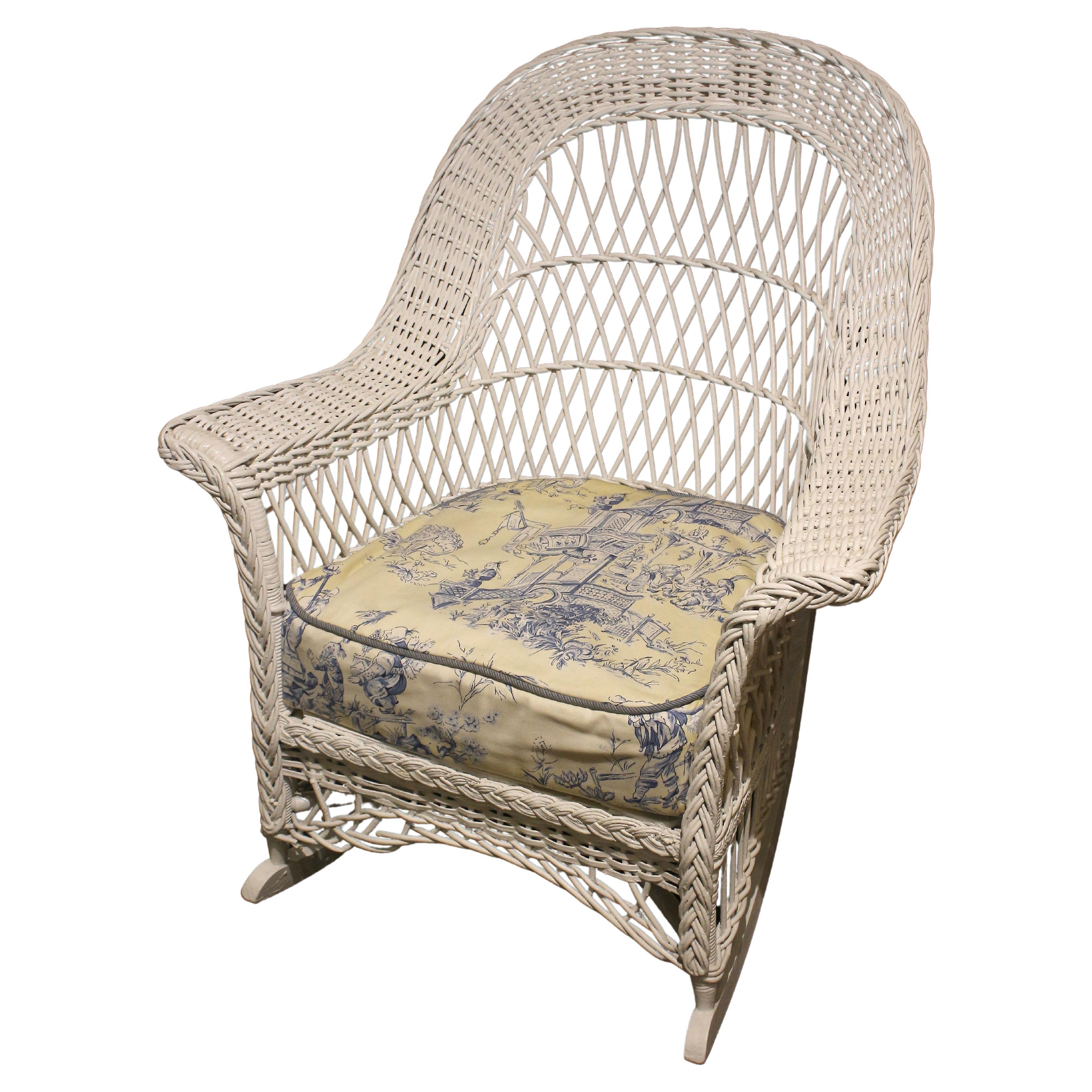 Early 20th Century Heywood-Wakefield Bar Harbor Wicker Rocking Chair For Sale