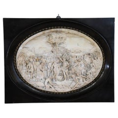 Sculpture en écume de mer en haut-relief du début du 20e siècle avec cadre Baptisme du Christ