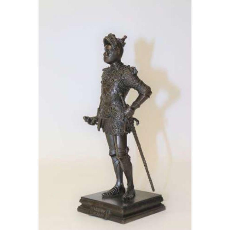 German Early 20th Century Highly Detailed Bronze Study of King Arthur in Ornate Armour