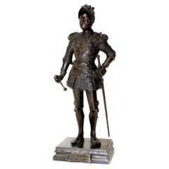 Hochdetaillierte Bronzestudie von König Arthur in verschnörkelter Rüstung aus dem frühen 20. Jahrhundert