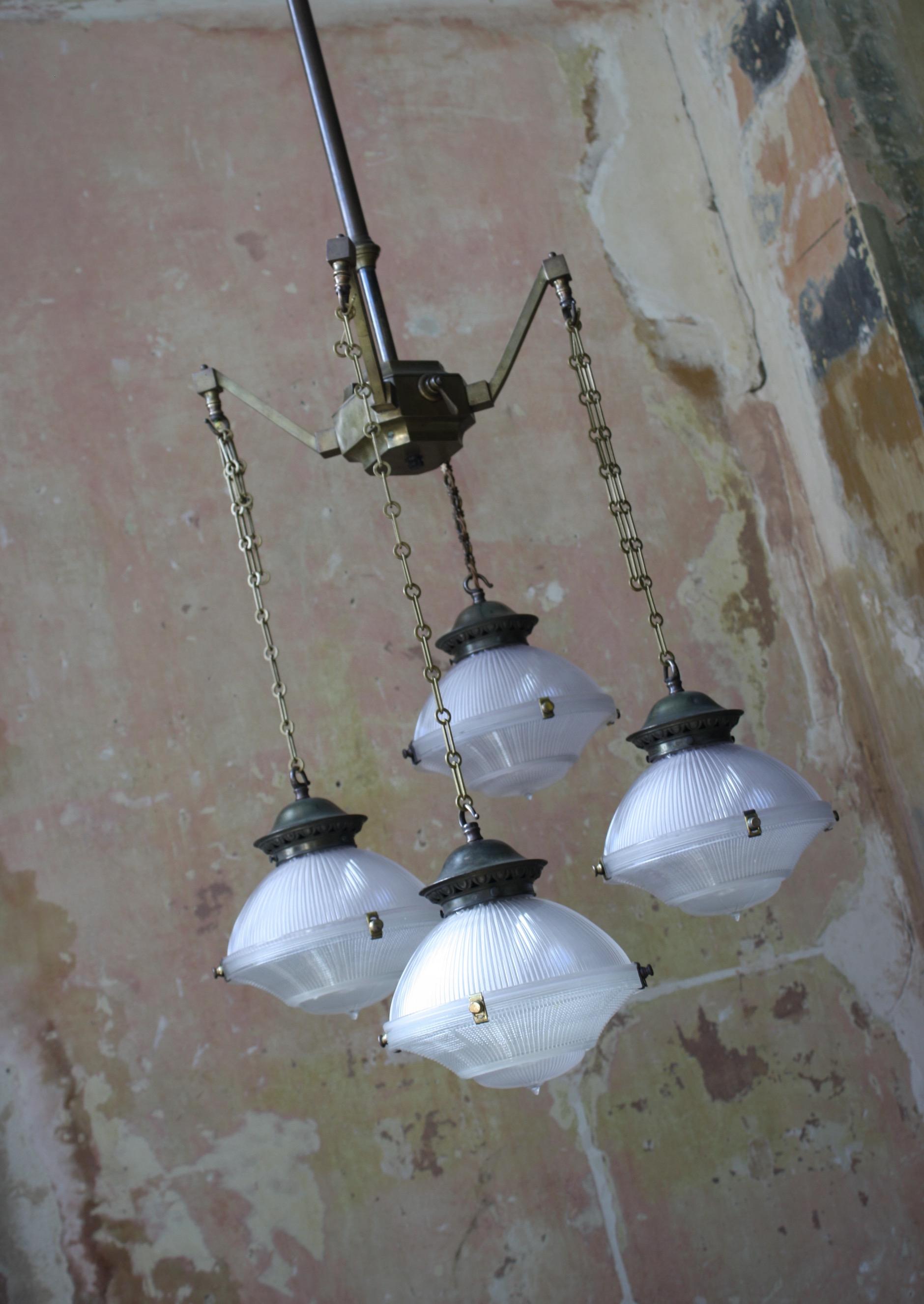 Early 20th Century Holophane Medical Brass Chandelier Lantern Pendant Light  For Sale 14