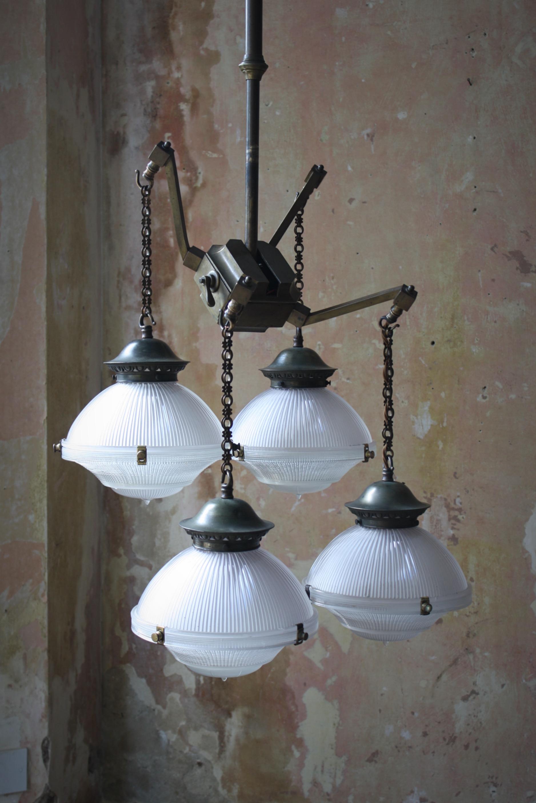 Early 20th Century Holophane Medical Brass Chandelier Lantern Pendant Light  For Sale 15