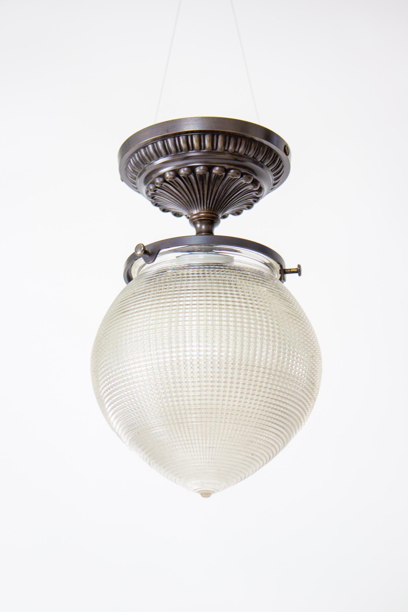 Industrial Early 20th Century Holophane Prismatic Flush Mount For Sale