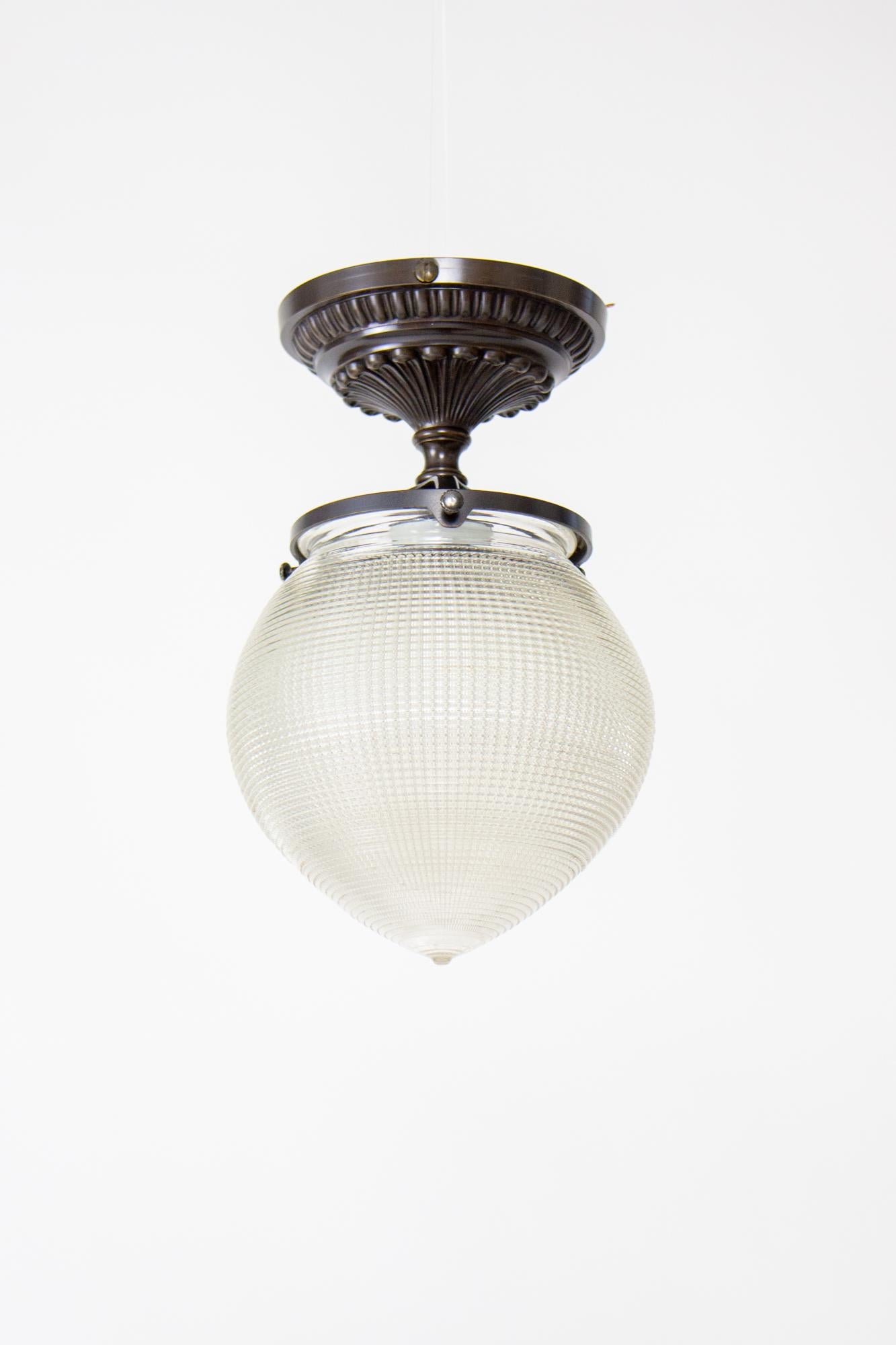American Early 20th Century Holophane Prismatic Flush Mount For Sale