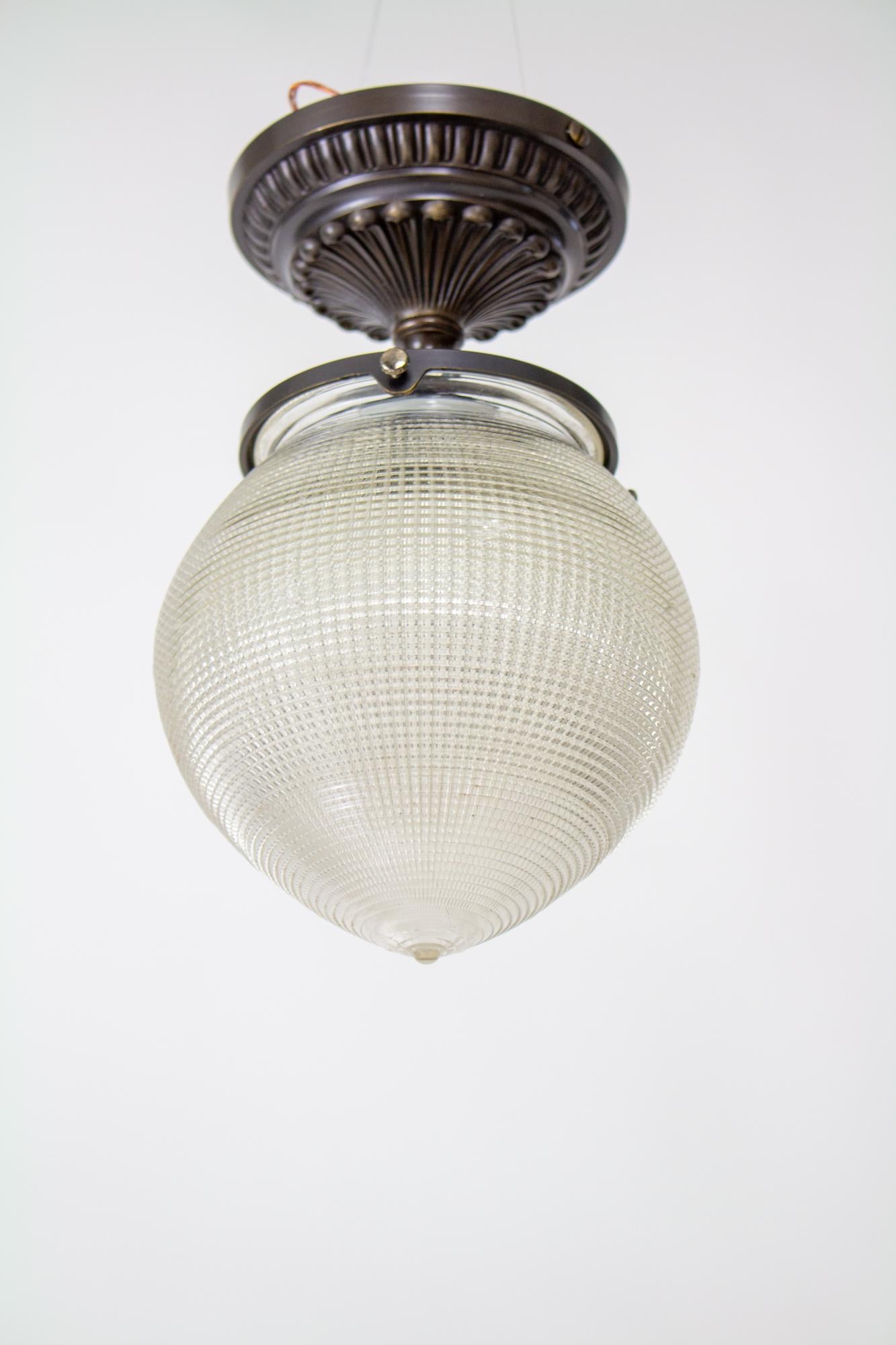 Early 20th Century Holophane Prismatic Flush Mount In Good Condition For Sale In Canton, MA