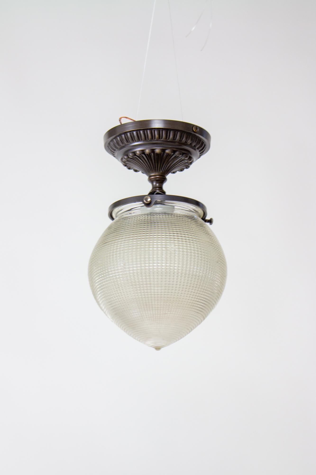 Brass Early 20th Century Holophane Prismatic Flush Mount For Sale